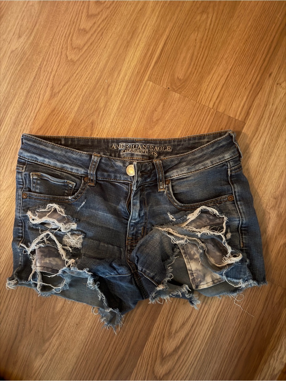American Eagle Outfitters Ripped Dark Blue Denim Shorts